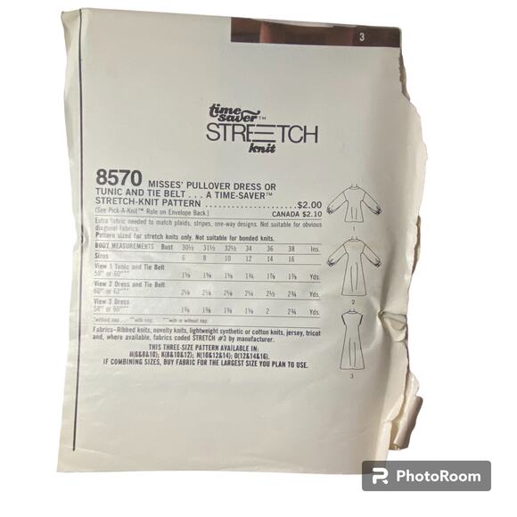 Simplicity 8570 Dress Top Belt Pattern Miss 8-12 Pullover Stretch Knit Tunic - Picture 4 of 6